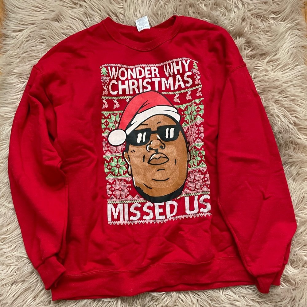 Biggie: Wonder Why Christmas Missed Us, XL, “Ugly Christmas Sweatshirt”.